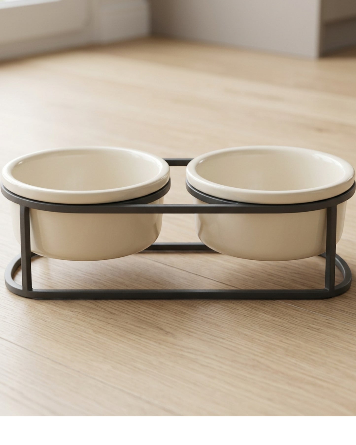 Vuros Ceramic Double Pet Bowl Stand 2 x 850 mL Ivory - Lifestyle view