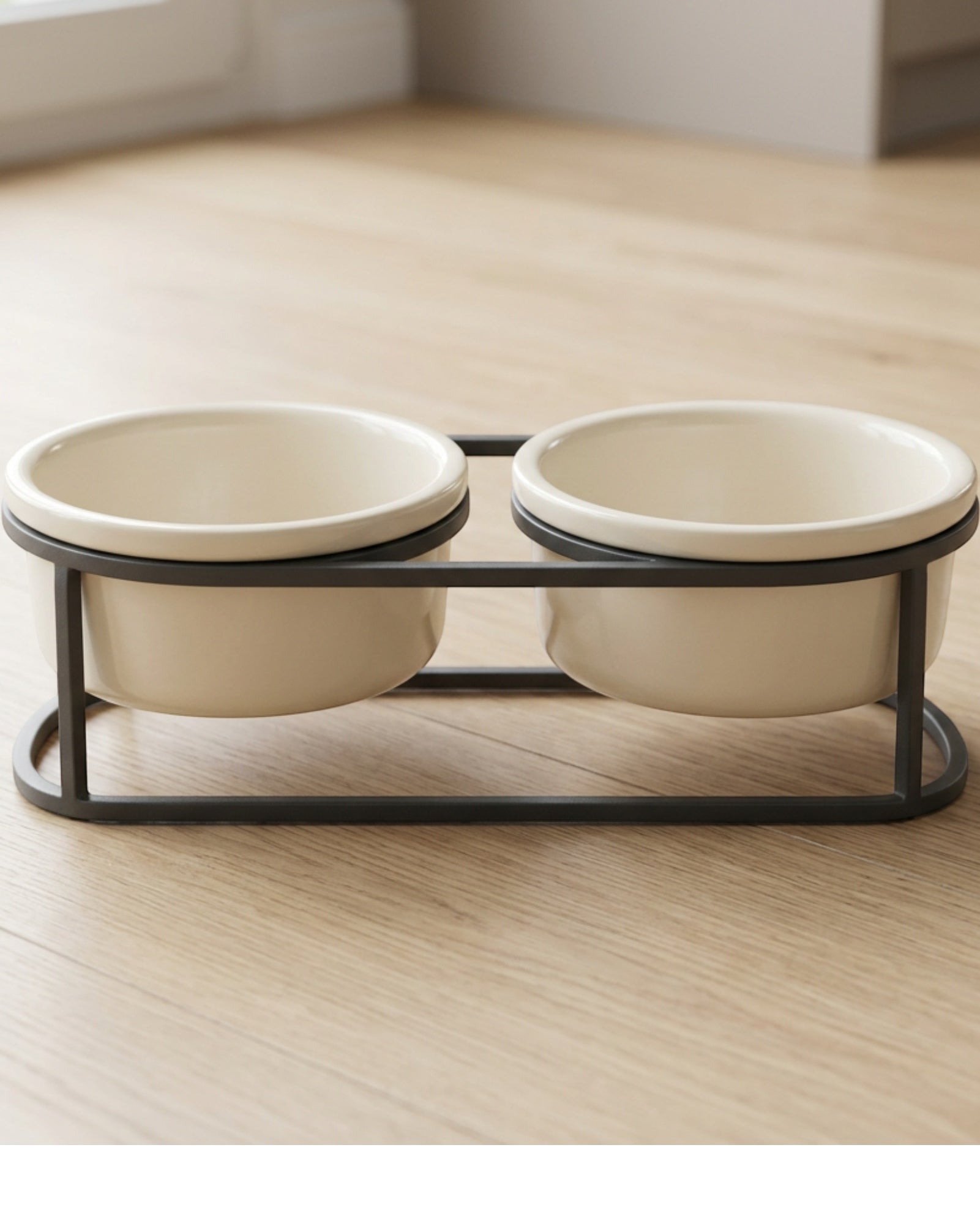 Vuros Ceramic Double Pet Bowl Stand 2 x 850 mL Ivory - Lifestyle view