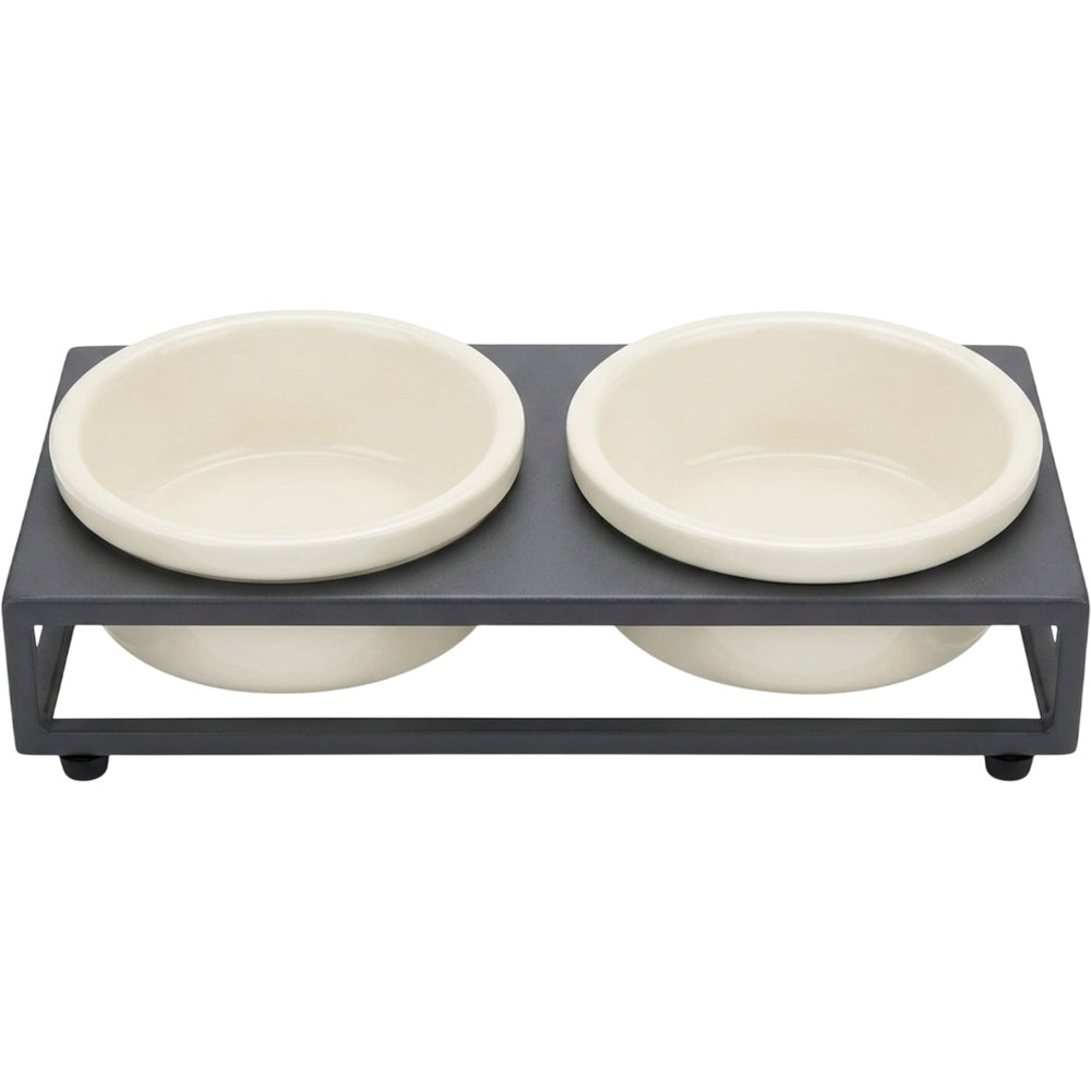 Vuros Ceramic Double Pet Bowl Stand 2 x 850 mL Ivory - Product view