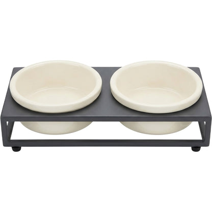 Vuros Ceramic Double Pet Bowl Stand 2 x 850 mL Ivory - Product view