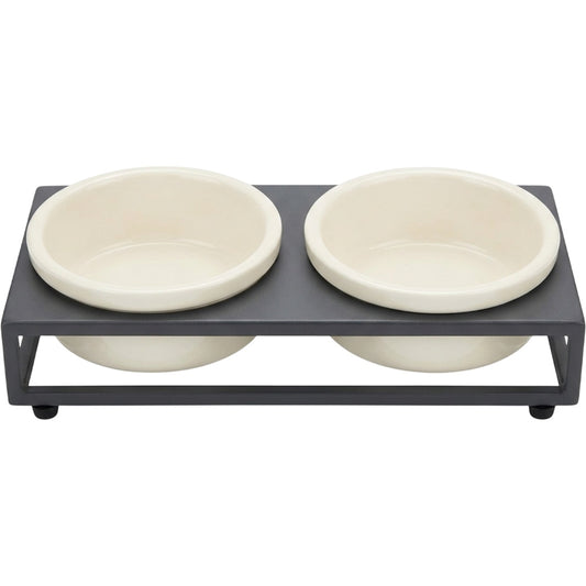 Vuros Ceramic Double Pet Bowl Stand 2 x 850 mL Ivory - Product view